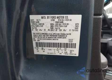 2011 Ford Escape Xlt from USA, damaged, VIN 1FMCU0DG9BKC40319